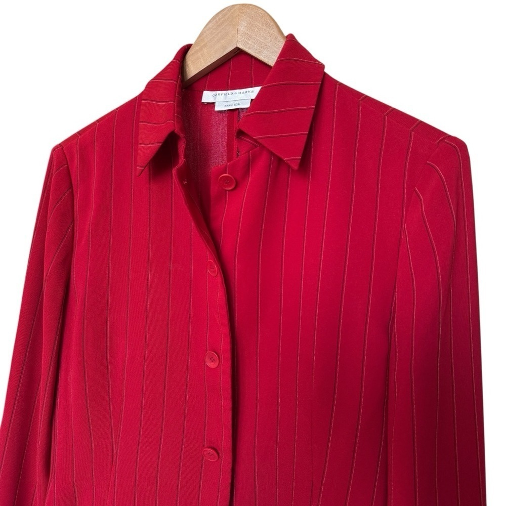 VTG! Garfield & Marks Women's 8 Red Striped Long Sleeve Button-Up Collared Shirt